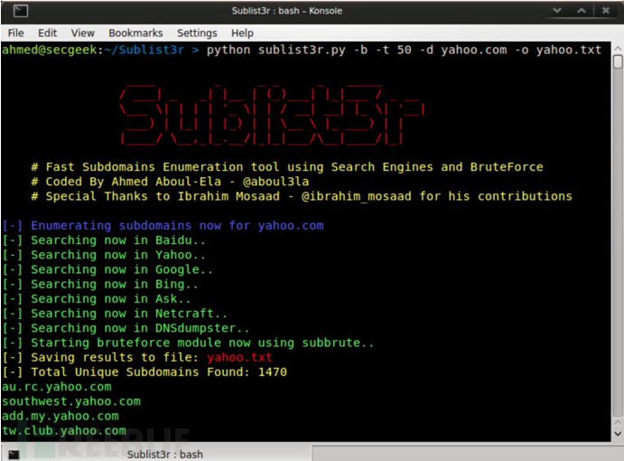 Sublist3r：子域名快速枚举工具